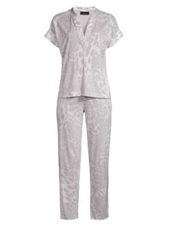 Natori 2-Piece Leopard-Print Cotton Pajama Set
