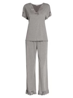 Natori Zen Floral Jersey Pajamas Grey