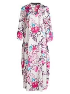 Natori Floral Satin Caftan