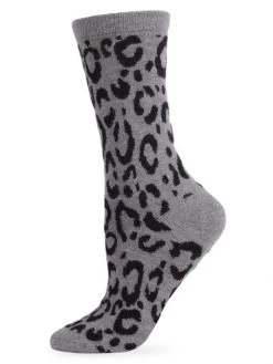 Natori Animal Printed Cashmere-Blend Crew Socks Medium Grey