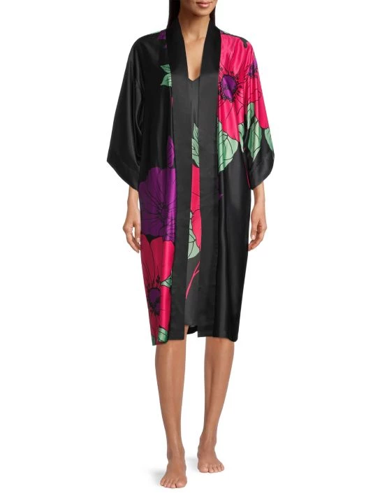 Natori Exotica Floral-Print Charmeuse Robe 4 Natori Exotica Floral-Print Charmeuse Robe - Image 2