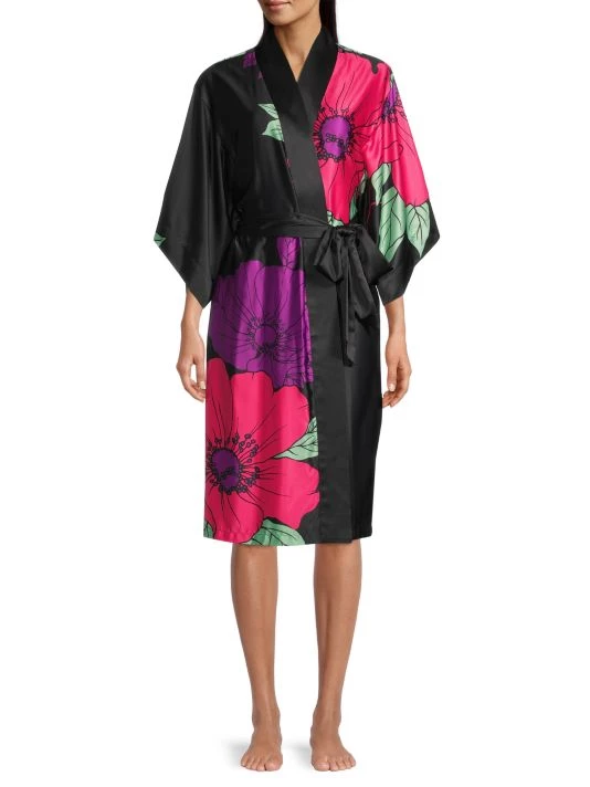 Natori Exotica Floral-Print Charmeuse Robe 5 Natori Exotica Floral-Print Charmeuse Robe - Image 3
