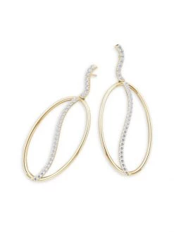 Natori Shangri-La 14K Yellow Gold & Diamond Oval Yin-Yang Drop Earrings