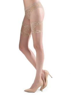 Natori 2-Pack Silky Sheer Lace Thigh Highs Honey