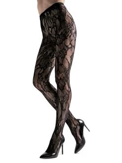 Natori Cut-Out Lace Net Tights Black