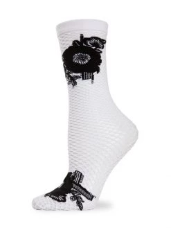 Natori Floral Appliqué Net Crew Socks