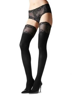 Natori Lace Feather Opaque Thigh-High Stockings