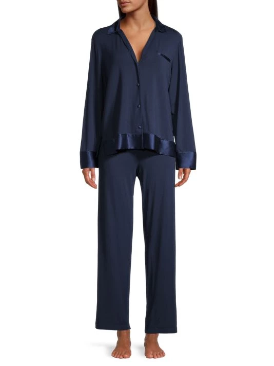 Natori Notch 2-Piece Silk-Blend Pajama Set Black 4 Natori Notch 2-Piece Silk-Blend Pajama Set Black - Image 2