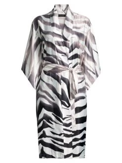 Natori Zebra-Print Satin Robe