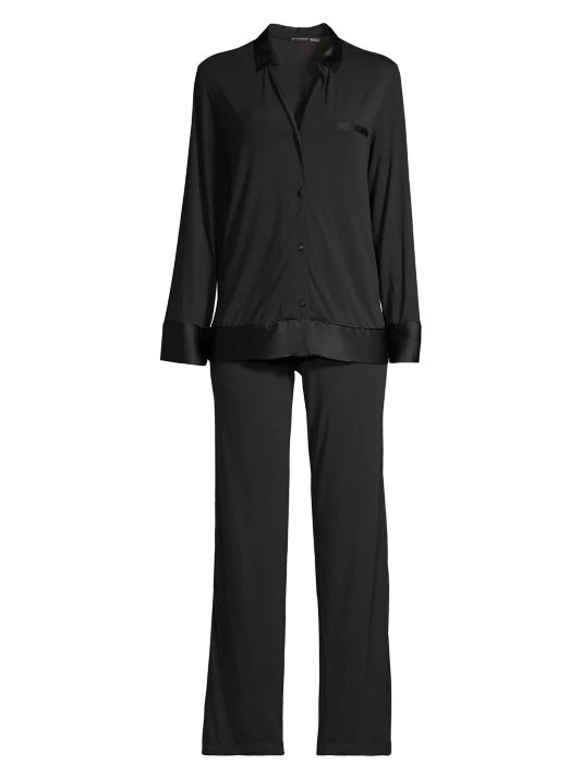 Natori Notch 2-Piece Silk-Blend Pajama Set Black 5 Natori Notch 2-Piece Silk-Blend Pajama Set Black - Image 3