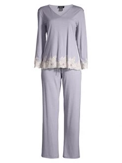 Natori Luxe Shangri La Two-Piece Pajama Set Grey
