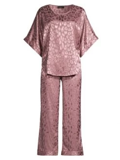 Natori Decadence Animal-Print Satin 2-Piece Pajama Set Midnight Navy