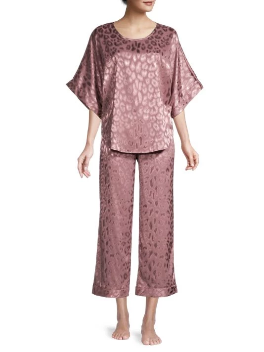 Natori Decadence Animal-Print Satin 2-Piece Pajama Set Midnight Navy 4 Natori Decadence Animal-Print Satin 2-Piece Pajama Set Midnight Navy - Image 2